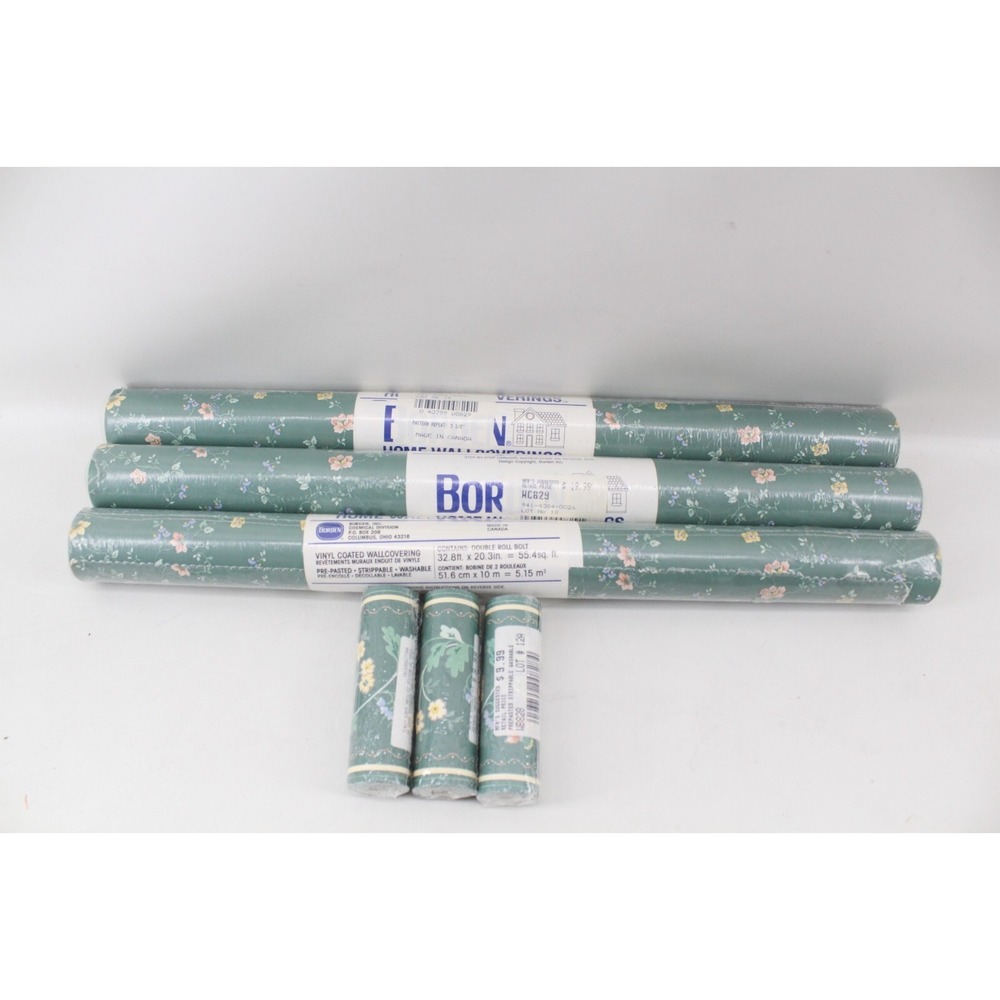 Deadstock Vintage MCM Borden Green Vinyl Wallcovering 3 rolls WC829 3 - WB828